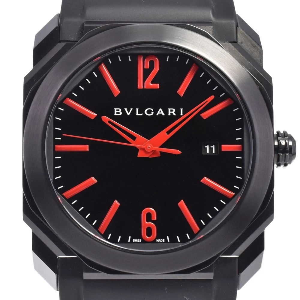 BVLGARI OKTO ULTRA NERO DATE AUTOMATIC WATCH: Bvlgari Okto Ultra Nero Date Automatic Watch Brand: BVLGARI Type/Style: Wristwatch Material: Band Material rubber, Case Material Stainless Steel Color: Case Color black, Band Color black, Dial Color b