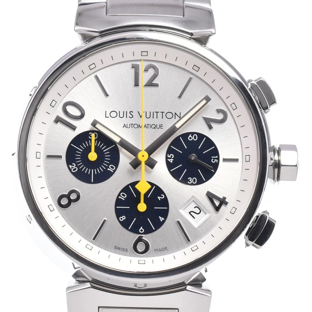 LOUIS VUITTON TAMBOUR CHRONOGRAPH SILVER AUTOMATIC WATCH: Louis Vuitton Tambour Chronograph Silver Automatic Watch Brand: LOUIS VUITTON Type/Style: Wristwatch Material: Band Material Stainless Steel, Case Material Stainless Steel Color: Case Color Silver, Ba