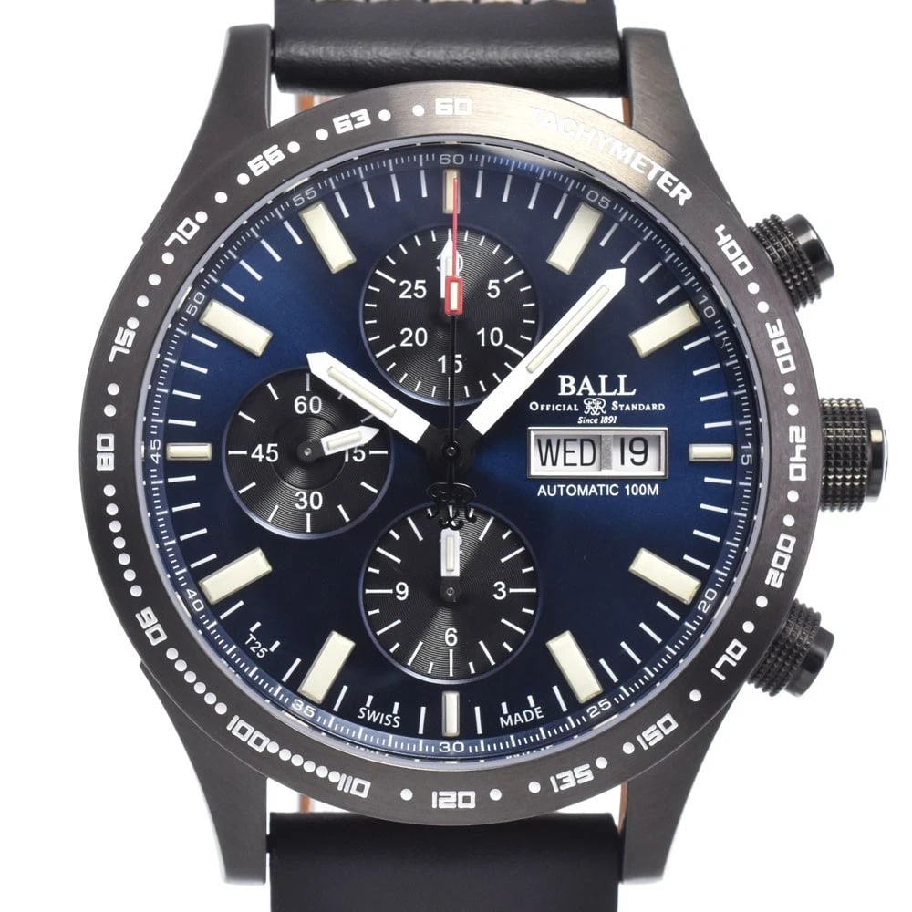 BALLWATCH STOKEMAN STORM CHASER WATCH: Ballwatch Stokeman Storm Chaser Watch Brand: BALLWATCH Type/Style: Wristwatch Material: Band Material leather, Case Material Stainless Steel Color: Case Color black, Band Color black, Dial Color Navy 