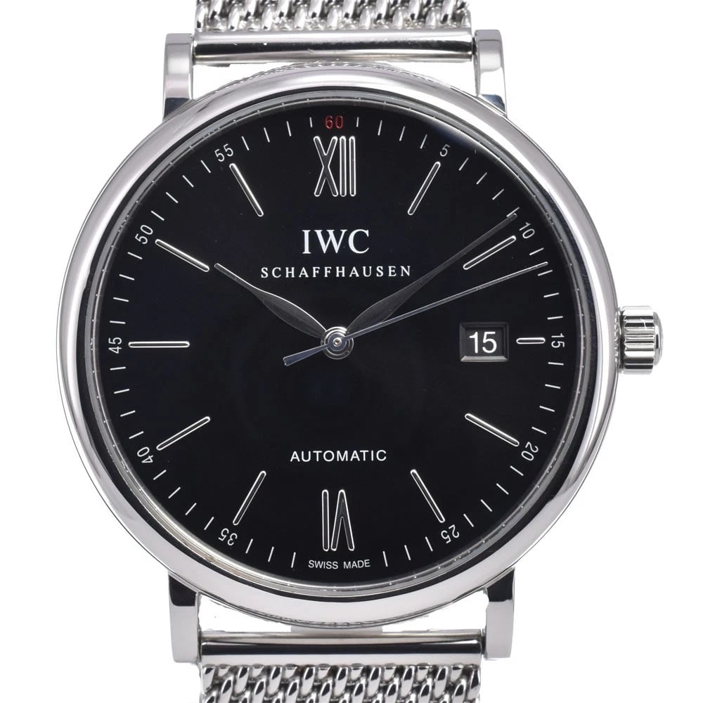 IWC SCHAFFHAUSEN PORTOFINO BLACK DIAL AUTOMATIC WATCH: Iwc Schaffhausen Portofino Black Dial Automatic Watch Brand: IWC SCHAFFHAUSEN Type/Style: Wristwatch Material: Band Material Stainless Steel, Case Material Stainless Steel Color: Case Color Silver, Ba