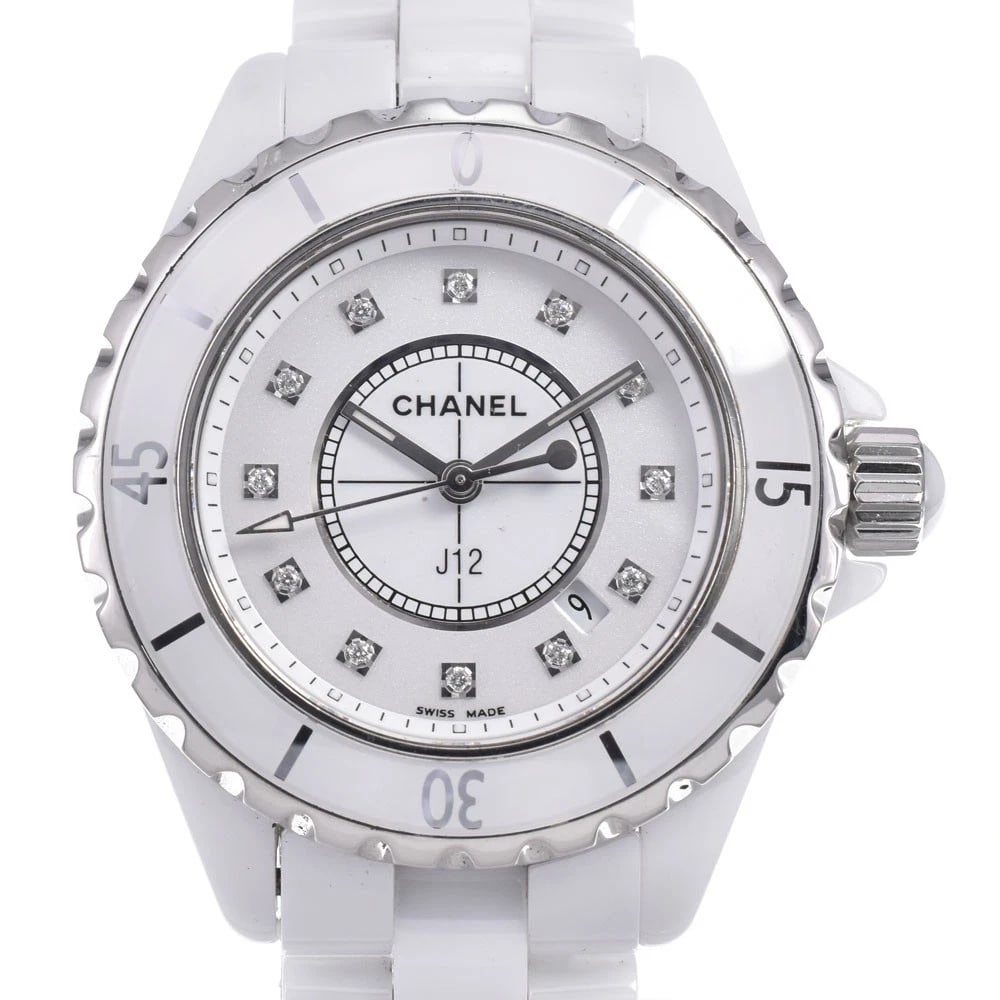 CHANEL WHITE CERAMIC WITH DIAMONDS QUARTZ LADIES WATCH: Chanel White Ceramic With Diamonds Quartz Ladies Watch Brand: CHANEL Type/Style: Wristwatch Material: Band Material ceramic, Case Material ceramic Color: Case Color white, Band Color white, Dial