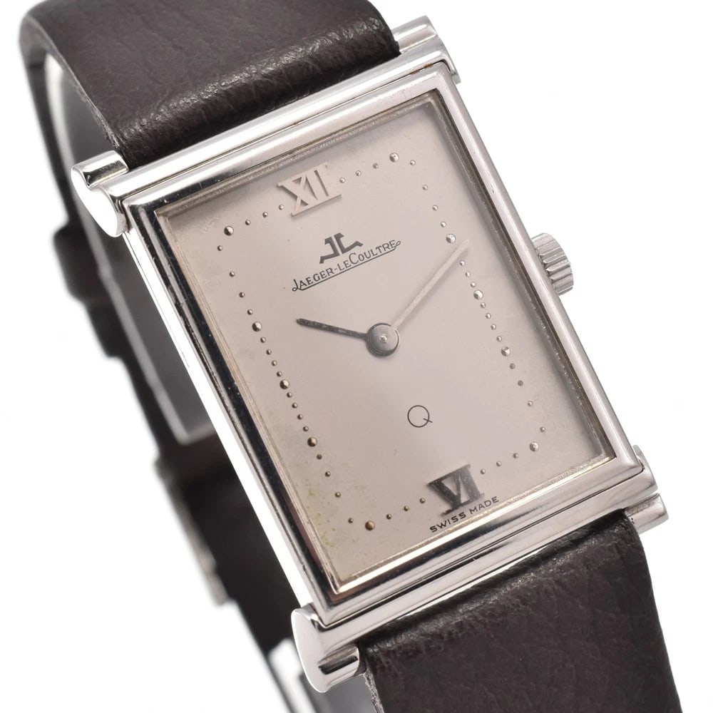 JAEGER-LECOULTRE RECTANGLE QUARTZ LADIES WATCH: Jaeger-Lecoultre Rectangle Quartz Ladies Watch Brand: JAEGER-LECOULTRE Type/Style: Wristwatch Material: Band Material leather, Case Material Stainless Steel Color: Case Color Silver, Band Color charco