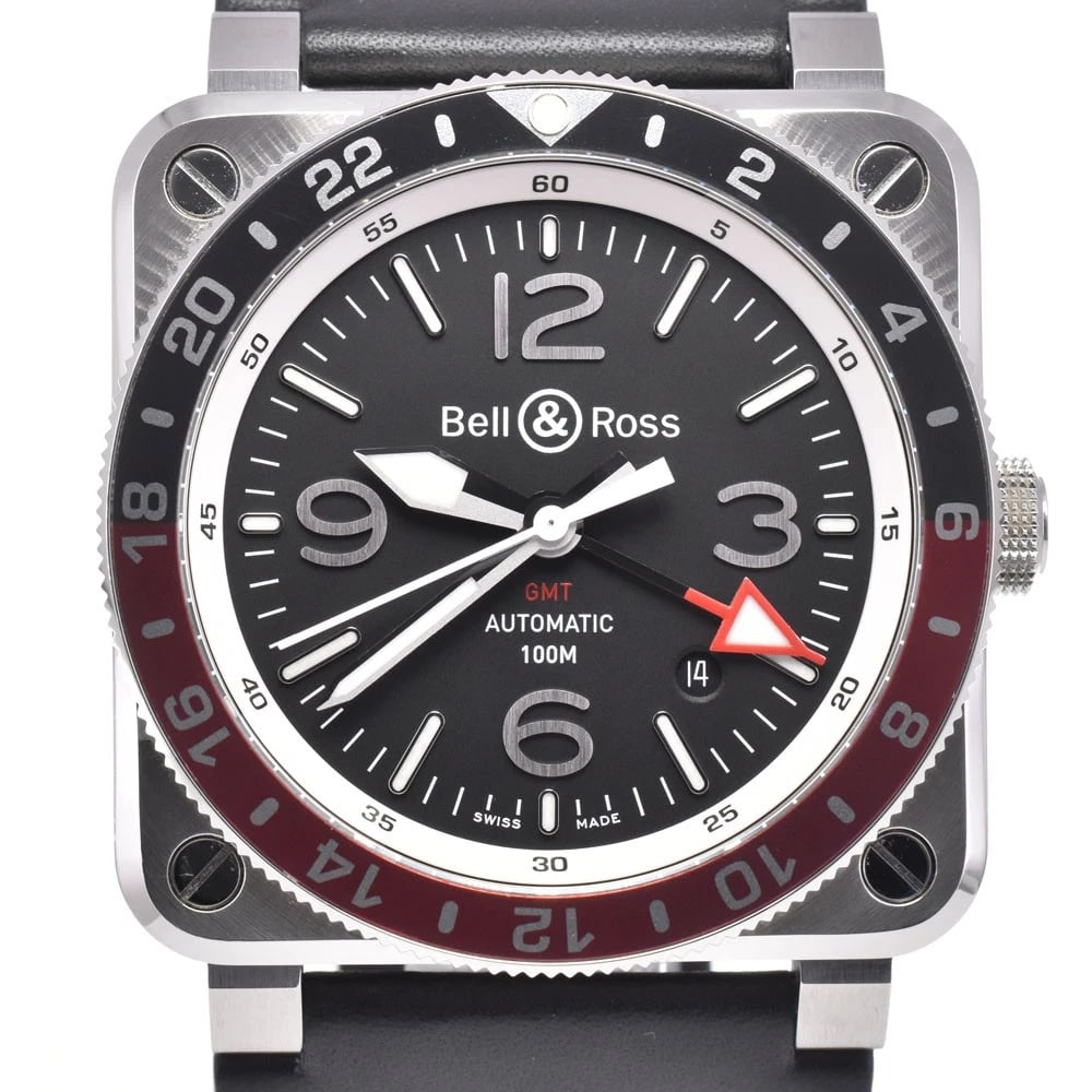 BELL?ROSS GMT BLACK WATCH: Bell?Ross Gmt Black Watch Brand: Bell?Ross Type/Style: Wristwatch Material: Band Material leather, Case Material Stainless Steel Color: Case Color Silver, Band Color black, Dial Color black Size: