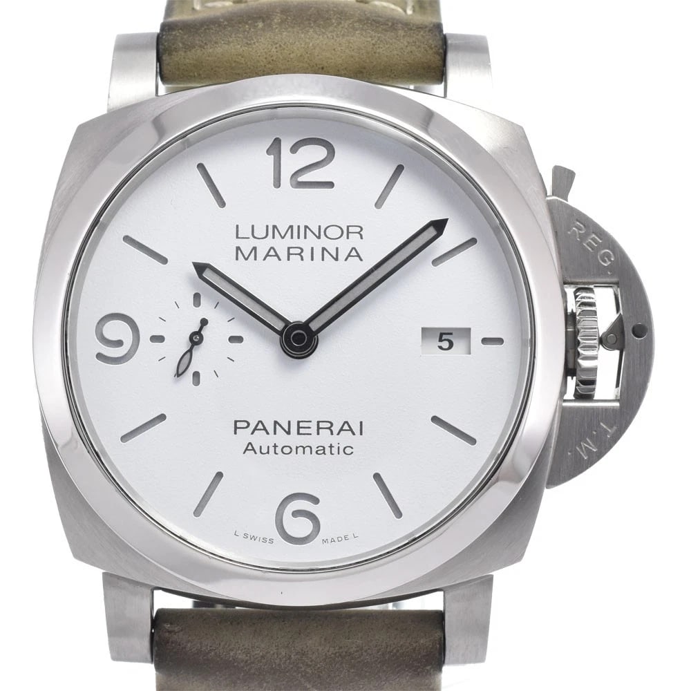 PANERAI LUMINOR MARINA DATE SMALL SECOND AUTOMATIC WATCH: Panerai Luminor Marina Date Small Second Automatic Watch Brand: PANERAI Type/Style: Wristwatch Material: Band Material leather, Case Material Stainless Steel Color: Case Color Silver, Band Color khaki