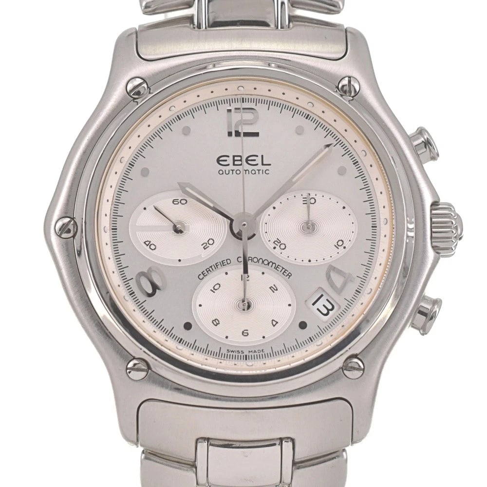 EBEL CHRONOGRAPH DATE WATCH: Ebel Chronograph Date Watch Brand: EBEL Type/Style: Wristwatch Material: Band Material Stainless Steel, Case Material Stainless Steel Color: Case Color Silver, Band Color Silver, Dial Color Silver Siz