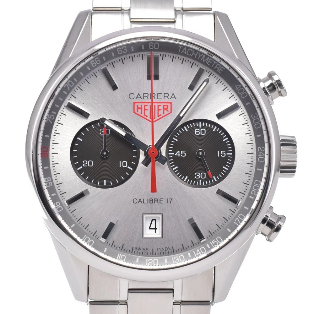 TAG HEUER CARRERA CALIBER WATCH: Tag Heuer Carrera Caliber Watch Brand: TAG HEUER Type/Style: Wristwatch Material: Band Material Stainless Steel, Case Material Stainless Steel Color: Case Color Silver, Band Color Silver, Dial Color