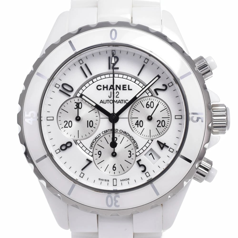 CHANEL CHRONOGRAPH CERAMIC WHITE DIAL AUTOMATIC WATCH: Chanel Chronograph Ceramic White Dial Automatic Watch Brand: CHANEL Type/Style: Wristwatch Material: Band Material ceramic, Case Material Ceramic / Stainless Steel Color: Case Color white, Band Color 