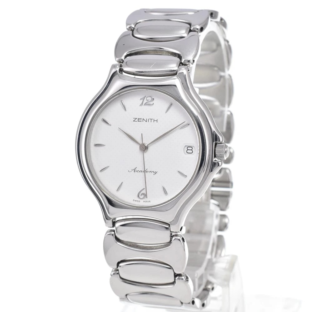 ZENITH ACADEMY DATE WHITE DIAL QUARTZ UNISEX WATCH: Zenith Academy Date White Dial Quartz Unisex Watch Brand: ZENITH Type/Style: Wristwatch Material: Band Material Stainless Steel, Case Material Stainless Steel Color: Case Color Silver, Band Color Silv