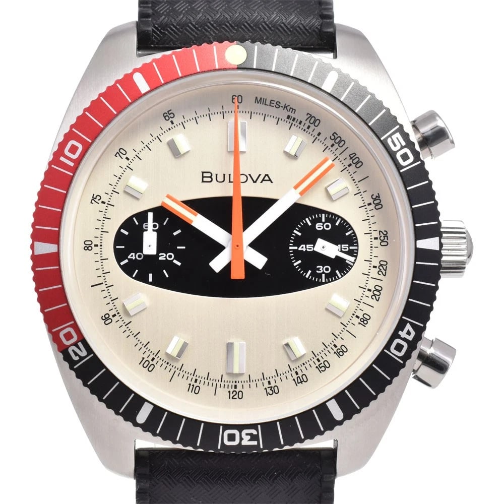 BULOVA ARCHIVE SERIES SURFBOARD CHRONO QUARTZ WATCH: Bulova Archive Series Surfboard Chrono Quartz Watch Brand: BULOVA Type/Style: Wristwatch Material: Band Material rubber, Case Material Stainless Steel Color: Case Color Silver, Band Color black, Dial 