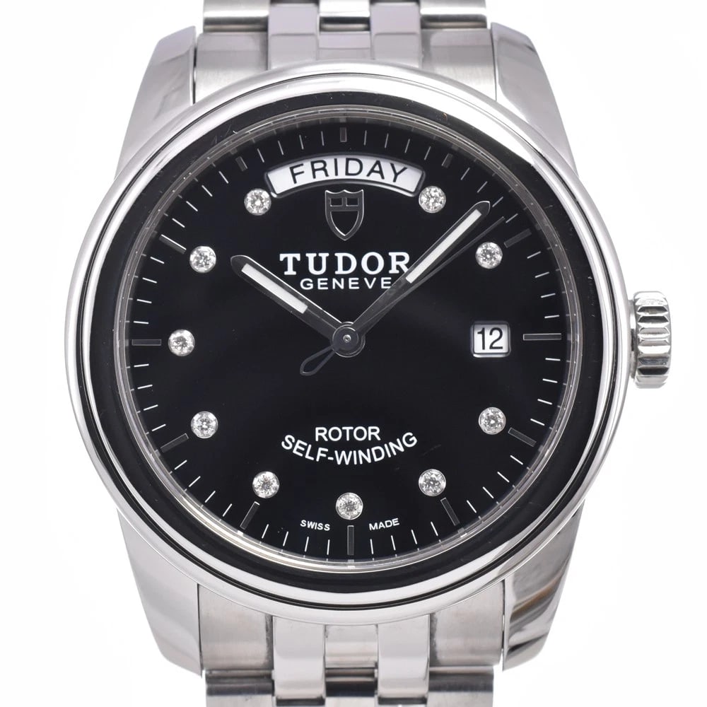 TUDOR GLAMOR DAYDATE 10P DIAMOND AUTOMATIC WATCH: Tudor Glamor Daydate 10P Diamond Automatic Watch Brand: TUDOR Type/Style: Wristwatch Material: Band Material Stainless Steel, Case Material Stainless Steel Color: Case Color Silver, Band Color