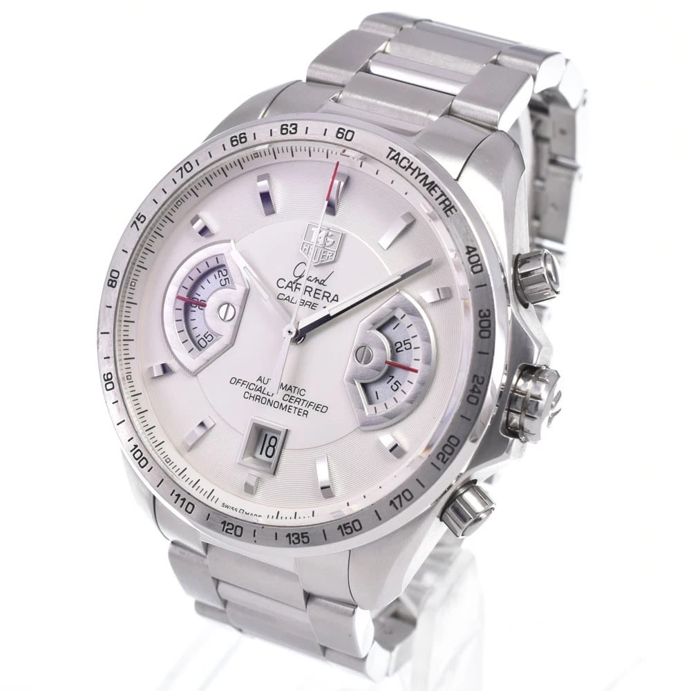 TAG HEUER GRAND CARRERA CALIBER SILVER DIAL AUTOMATIC WATCH: Tag Heuer Grand Carrera Caliber Silver Dial Automatic Watch Brand: TAG HEUER Type/Style: Wristwatch Material: Band Material Stainless Steel, Case Material Stainless Steel Color: Case Color Silver,