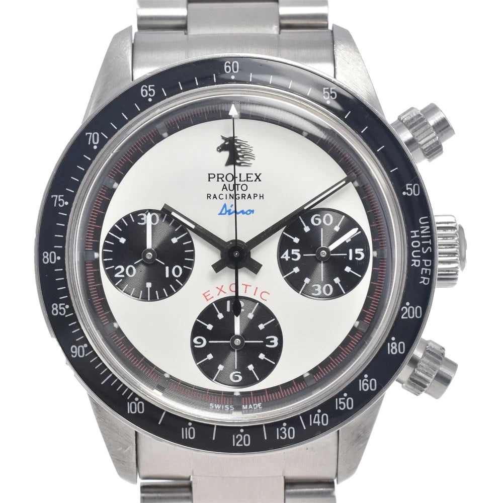 PRO-LEX RACING ROUGH DINO WHITE DIAL AUTOMATIC WATCH: Pro-Lex Racing Rough Dino White Dial Automatic Watch Brand: PRO-LEX Type/Style: Wristwatch Material: Band Material Stainless Steel, Case Material Stainless Steel Color: Case Color Silver, Band Color S