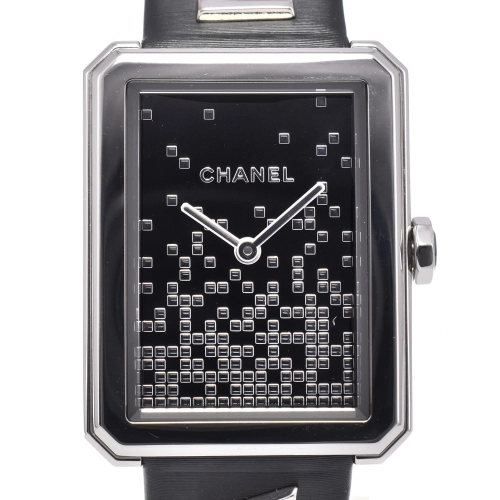 CHANEL BOYFRIEND WANTED BLACK / SILVER DIAL QUARTZ WATCH: Chanel Boyfriend Wanted Black / Silver Dial Quartz Watch Brand: CHANEL Type/Style: Wristwatch Material: Band Material Satin, Case Material Stainless Steel Color: Case Color Silver, Band Color black,
