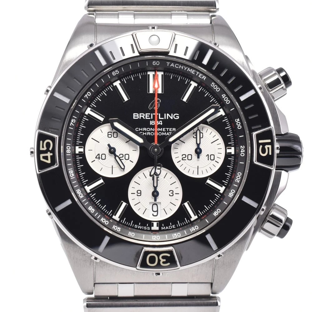 BREITLING SUPER CHRONOMAT BLACK DIAL AUTOMATIC WATCH: Breitling Super Chronomat Black Dial Automatic Watch Brand: BREITLING Type/Style: Wristwatch Material: Band Material Stainless Steel, Case Material Stainless Steel Color: Case Color Silver, Band