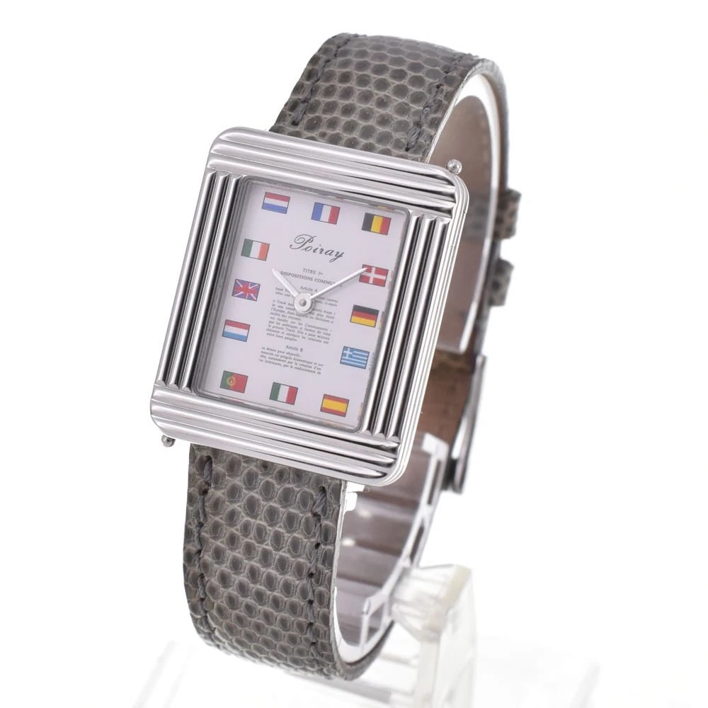 POIRAY MA PREMIER WHITE DIAL QUARTZ WATCH: Poiray Ma Premier White Dial Quartz Watch Brand: Poiray Type/Style: Wristwatch Material: Band Material leather, Case Material Stainless Steel Color: Case Color Silver, Band Color green, Dial Color