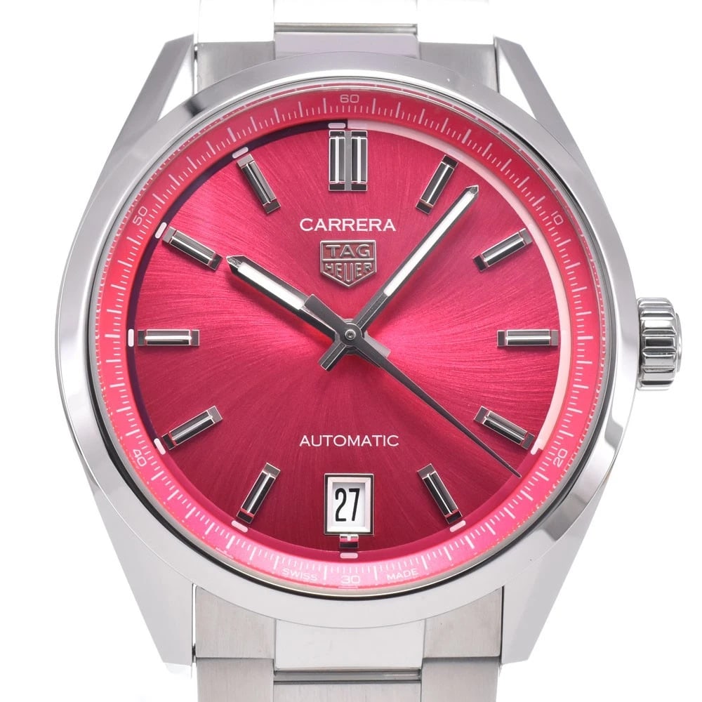 TAG HEUER CARRERA PINK AUTOMATIC UNISEX WATCH: Tag Heuer Carrera Pink Automatic Unisex Watch Brand: TAG HEUER Type/Style: Wristwatch Material: Band Material Stainless Steel, Case Material Stainless Steel Color: Case Color Silver, Band Color