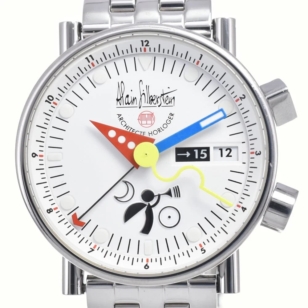 ALAIN SILBERSTEIN LE REVEIL DATE WHITE DIAL AUTOMATIC WATCH: Alain Silberstein Le Reveil Date White Dial Automatic Watch Brand: Alain Silberstein Type/Style: Wristwatch Material: Band Material Stainless Steel, Case Material Stainless Steel Color: Case Color
