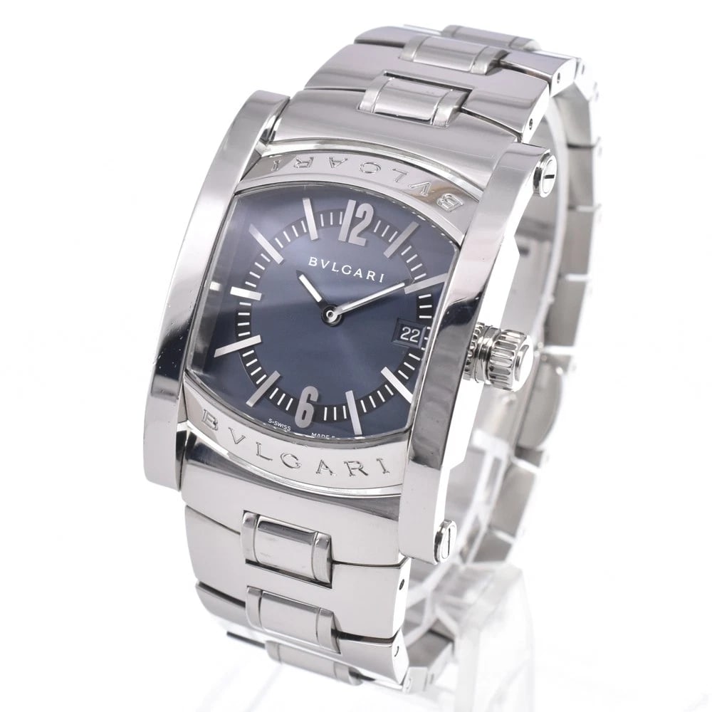 BVLGARI ASSIOMA DATE NAVY DIAL QUARTZ WATCH: Bvlgari Assioma Date Navy Dial Quartz Watch Brand: BVLGARI Type/Style: Wristwatch Material: Band Material Stainless Steel, Case Material Stainless Steel Color: Case Color Silver, Band Color Silver, Di