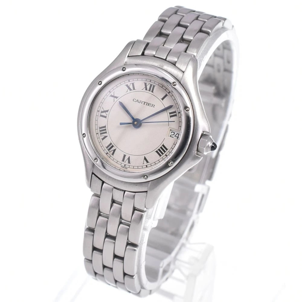 CARTIER PANTHERE COUGAR QUARTZ WATCH: Cartier Panthere Cougar Quartz Watch Brand: CARTIER Type/Style: Wristwatch Material: Band Material Stainless Steel, Case Material Stainless Steel Color: Case Color Silver, Band Color Silver, Dial Colo