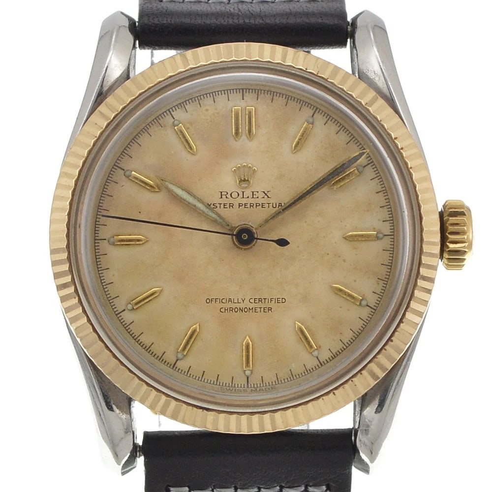 ROLEX OYSTER PERPETUAL BUBBLE BACK BOMBAY CASE AUTOMATIC WATCH: Rolex Oyster Perpetual Bubble Back Bombay Case Automatic Watch Brand: ROLEX Type/Style: Wristwatch Material: Band Material leather, Case Material Stainless Steel/YG Color: Case Color Silver / Gold,