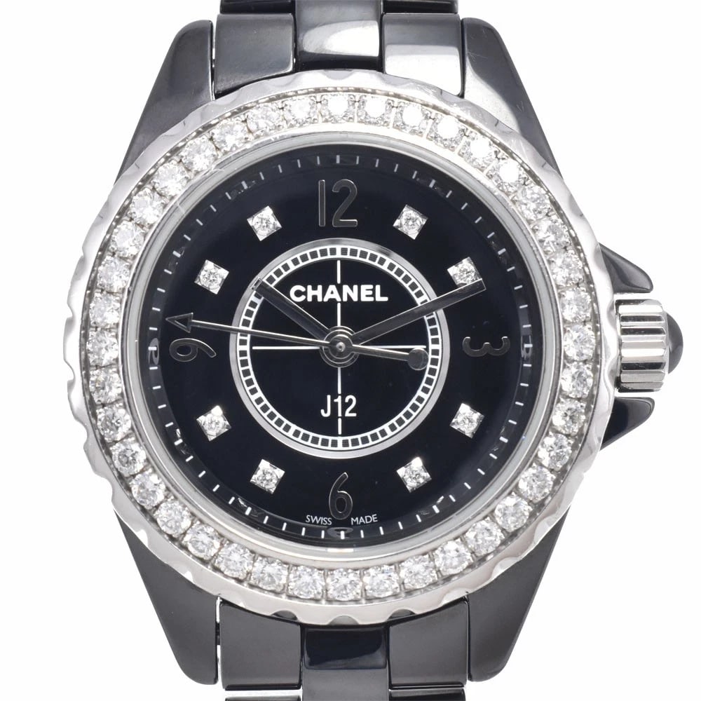 CHANEL DIAMOND CERAMIC BLACK DIAL QUARTZ WATCH: Chanel Diamond Ceramic Black Dial Quartz Watch Brand: CHANEL Type/Style: Wristwatch Material: Band Material ceramic, Case Material ceramic Color: Case Color black, Band Color black, Dial Color black S