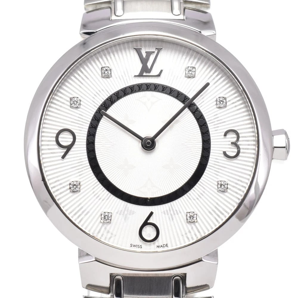 LOUIS VUITTON TAMBOUR SLIM 8P DIAMOND QUARTZ WATCH: Louis Vuitton Tambour Slim 8P Diamond Quartz Watch Brand: LOUIS VUITTON Type/Style: Wristwatch Material: Band Material Stainless Steel, Case Material Stainless Steel Color: Case Color Silver, Band