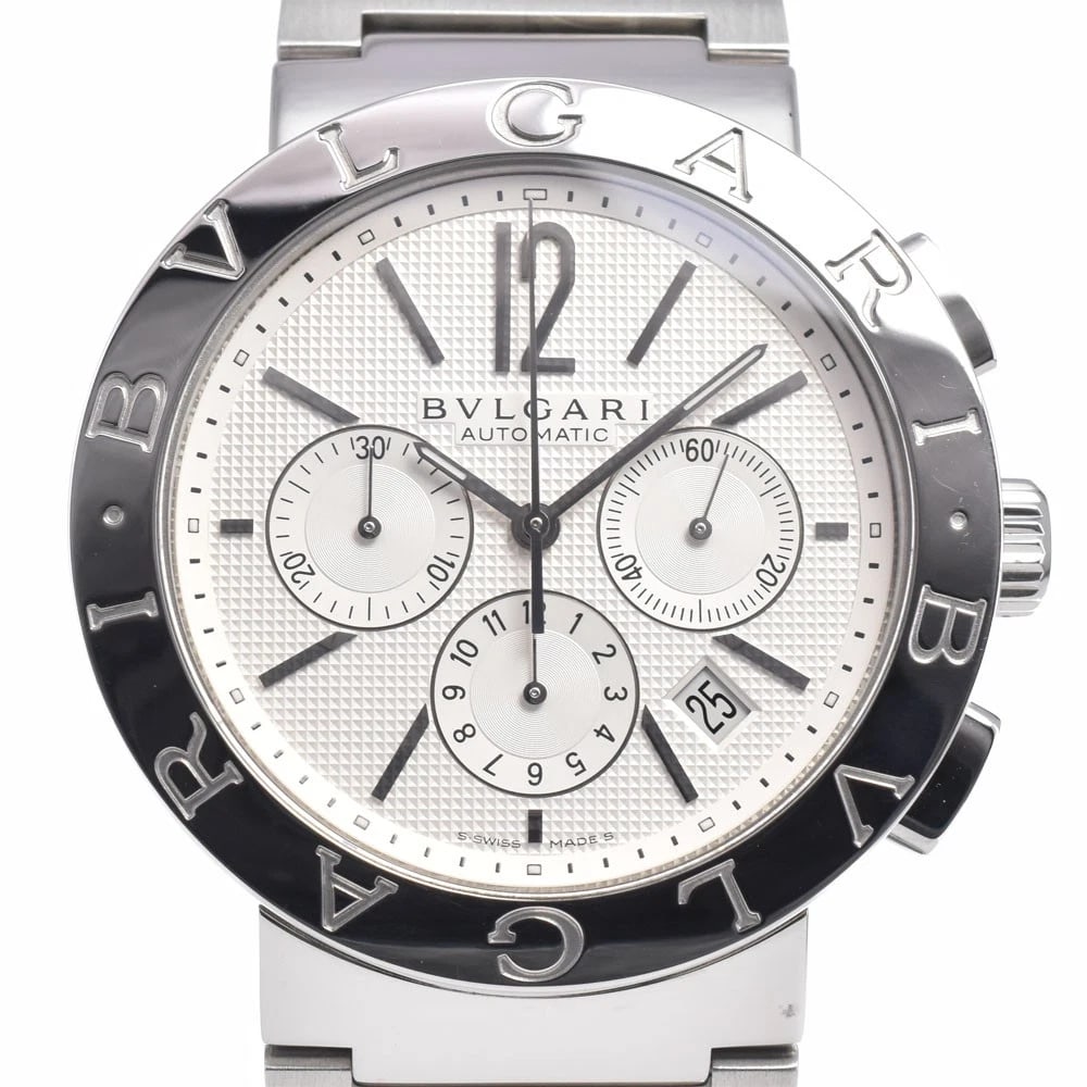 BVLGARI DATE AUTOMATIC WATCH: Bvlgari Date Automatic Watch Brand: BVLGARI Type/Style: Wristwatch Material: Band Material Stainless Steel, Case Material Stainless Steel Color: Case Color Silver, Band Color Silver, Dial Color white