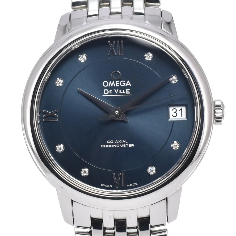 OMEGA DE VILLE PRESTIGE DIAMOND AUTOMATIC WATCH: Omega De Ville Prestige Diamond Automatic Watch Brand: OMEGA Type/Style: Wristwatch Material: Band Material Stainless Steel, Case Material Stainless Steel Color: Case Color Silver, Band Color Silver,