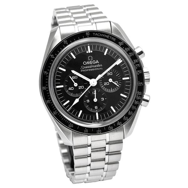 OMEGA SPEEDMASTER MOONWATCH BLACK WATCH: Omega Speedmaster Moonwatch Black Watch Brand: OMEGA Type/Style: Wristwatch Material: Band Material Stainless Steel Case Material Sapphire Color: Dial Color Dial Color Black Band Color Silver Size: Ca