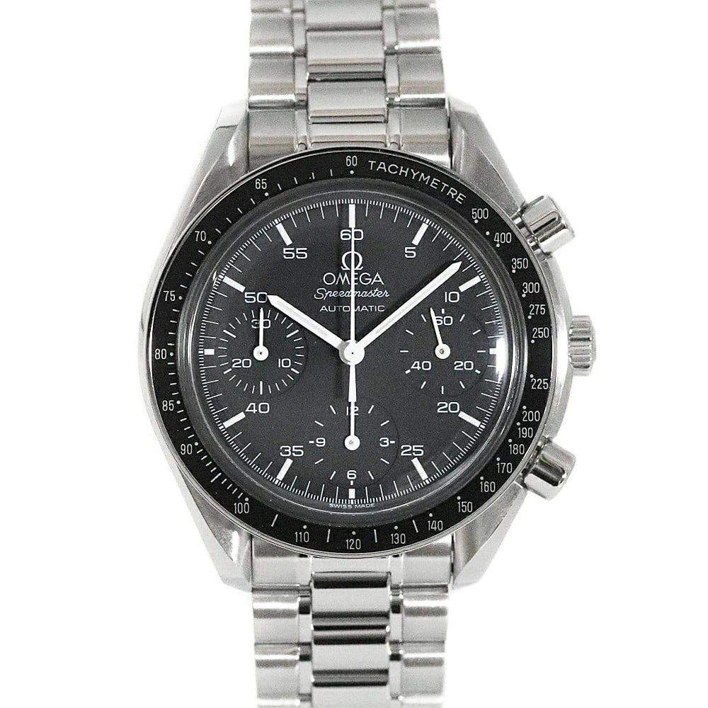 OMEGA SPEEDMASTER AUTOMATIC BLACK WATCH: Omega Speedmaster Automatic Black Watch Brand: OMEGA Type/Style: Wristwatch Material: Case Material N/A Band Material N/A Color: Dial Color Black Size: Wrist Size 16.0cm Case Size 39mm Accessories: