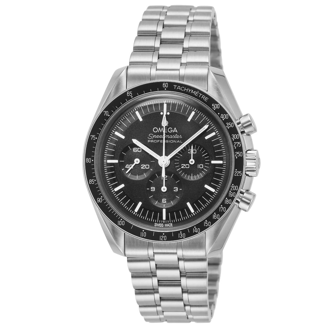 OMEGA SPEEDMASTER BLACK WATCH: Omega Speedmaster Black Watch Brand: OMEGA Type/Style: Wristwatch Material: Case Material Stainless Steel Band Material Stainless Steel Color: Dial Color Dial Color Black Band Color Silver Case Color