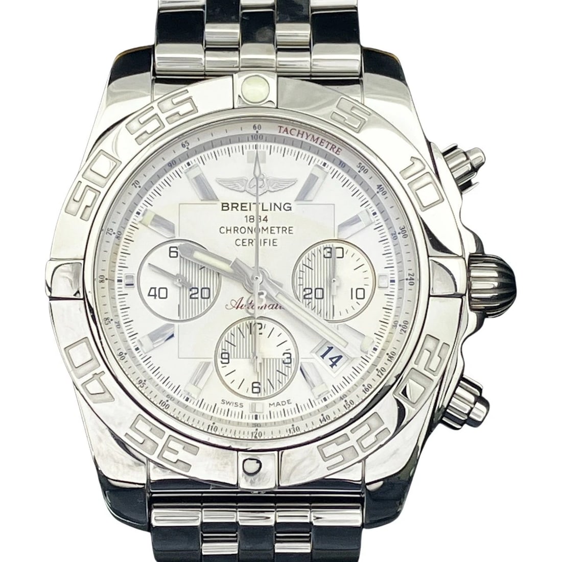 BREITLING SILVER WATCH: Breitling Silver Watch Brand: BREITLING Type/Style: Wristwatch Material: Case Material NA Band Material Stainless Steel Color: Dial Color Silver Size: Case Size 44mm Accessories: None Acce