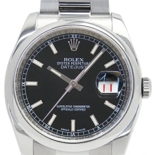 ROLEX DATEJUST BLACK WATCH: Rolex Datejust Black Watch Brand: ROLEX Type/Style: Wristwatch Material: Case Material N/A Band Material N/A Color: Dial Color Black Size: Wrist Size 15.5cm Case Size 36mm Accessories: None