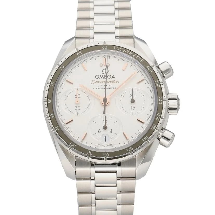 OMEGA SPEEDMASTER CO-AXIAL SILVER WATCH: Omega Speedmaster Co-Axial Silver Watch Brand: OMEGA Type/Style: Wristwatch Material: Case Material N/A Band Material N/A Color: Dial Color Size: Wrist Size 16.5cm Accessories: None Accessories
