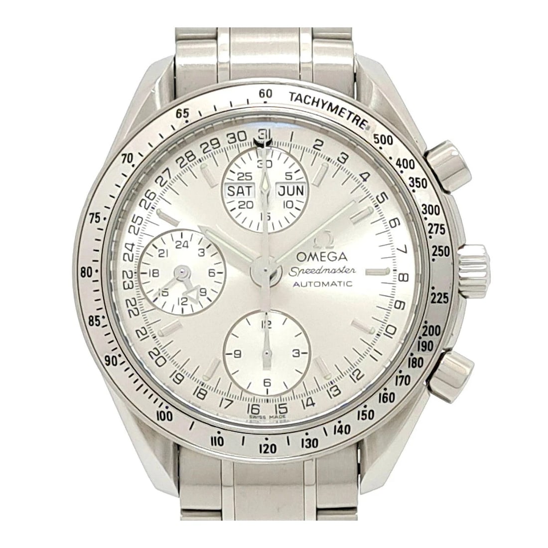 OMEGA SILVER WATCH: Omega Silver Watch Brand: OMEGA Type/Style: Wristwatch Material: Band Material Stainless Steel Case Material N/A Color: Dial Color Silver Size: Wrist Size 20.5cm Case Size 39mm Accessories: None <