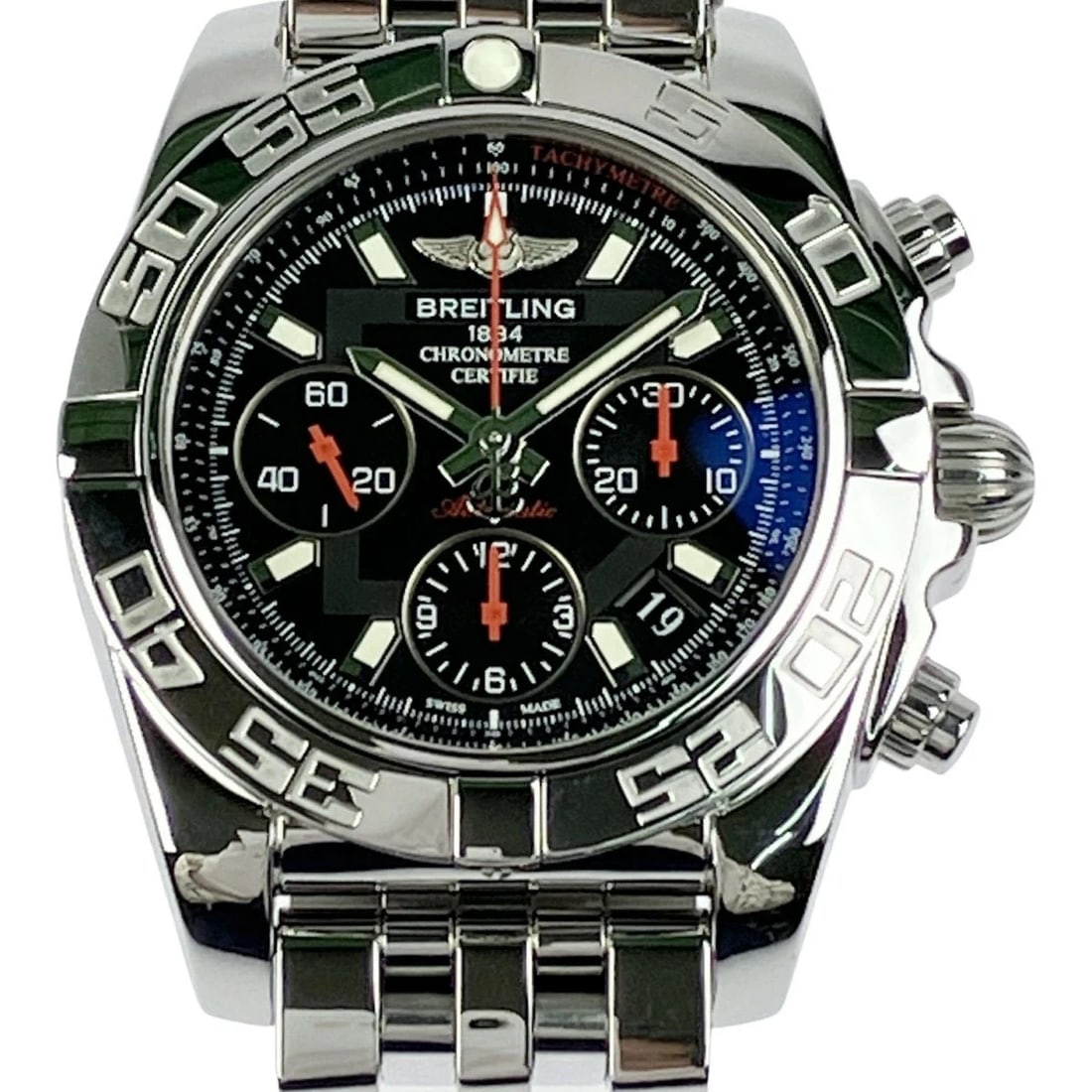 BREITLING BLACK WATCH: Breitling Black Watch Brand: BREITLING Type/Style: Wristwatch Material: Case Material N/A Band Material Stainless Steel Color: Dial Color Black Size: Wrist Size 17.5cm Case Size 41mm Accessories: