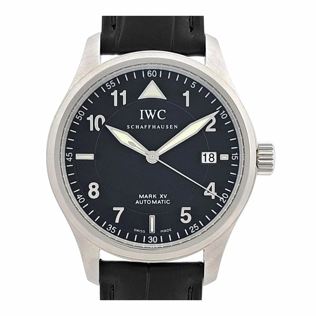 IWC BLACK WATCH: Iwc Black Watch Brand: IWC Type/Style: Wristwatch Material: Case Material N/A Band Material Stainless Steel Color: Dial Color Black Size: Wrist Size 16.5cm?19.5cm Case Size 38mm Accessories: None