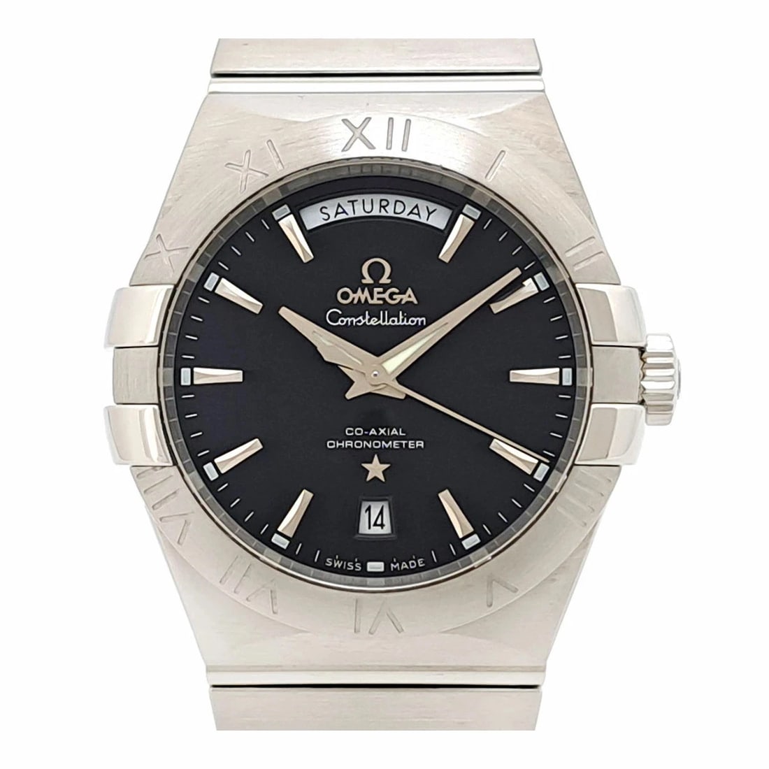 OMEGA BLACK WATCH: Omega Black Watch Brand: OMEGA Type/Style: Wristwatch Material: Case Material N/A Band Material Stainless Steel Color: Dial Color Black Size: Wrist Size 17cm Case Size 38mm Accessories: None