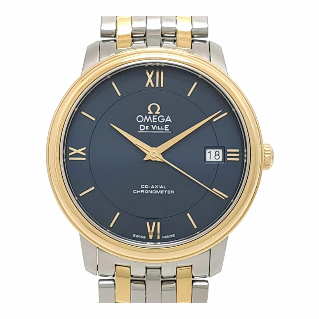 OMEGA NAVY WATCH: Omega Navy Watch Brand: OMEGA Type/Style: Wristwatch Material: Case Material N/A Band Material Stainless Steel, Yellow Gold Color: Dial Color Navy Size: Wrist Size 19cm Case Size 37mm Accessories: