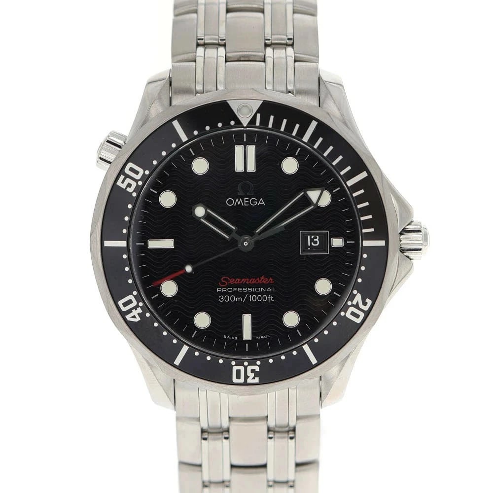 OMEGA SEAMASTER DATE BLACK WATCH: Omega Seamaster Date Black Watch Brand: OMEGA Type/Style: Wristwatch Material: Case Material N/A Band Material N/A Color: Dial Color Black Size: Wrist Size 18.5cm Case Size 41.0mm Accessories: None