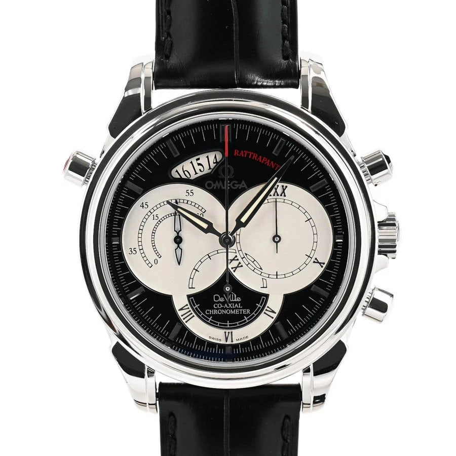 OMEGA BLACK WATCH: Omega Black Watch Brand: OMEGA Type/Style: Wristwatch Material: Band Material Stainless Steel/Leather Belt Case Material N/A Color: Dial Color Black Size: Case Size 41mm Accessories: None