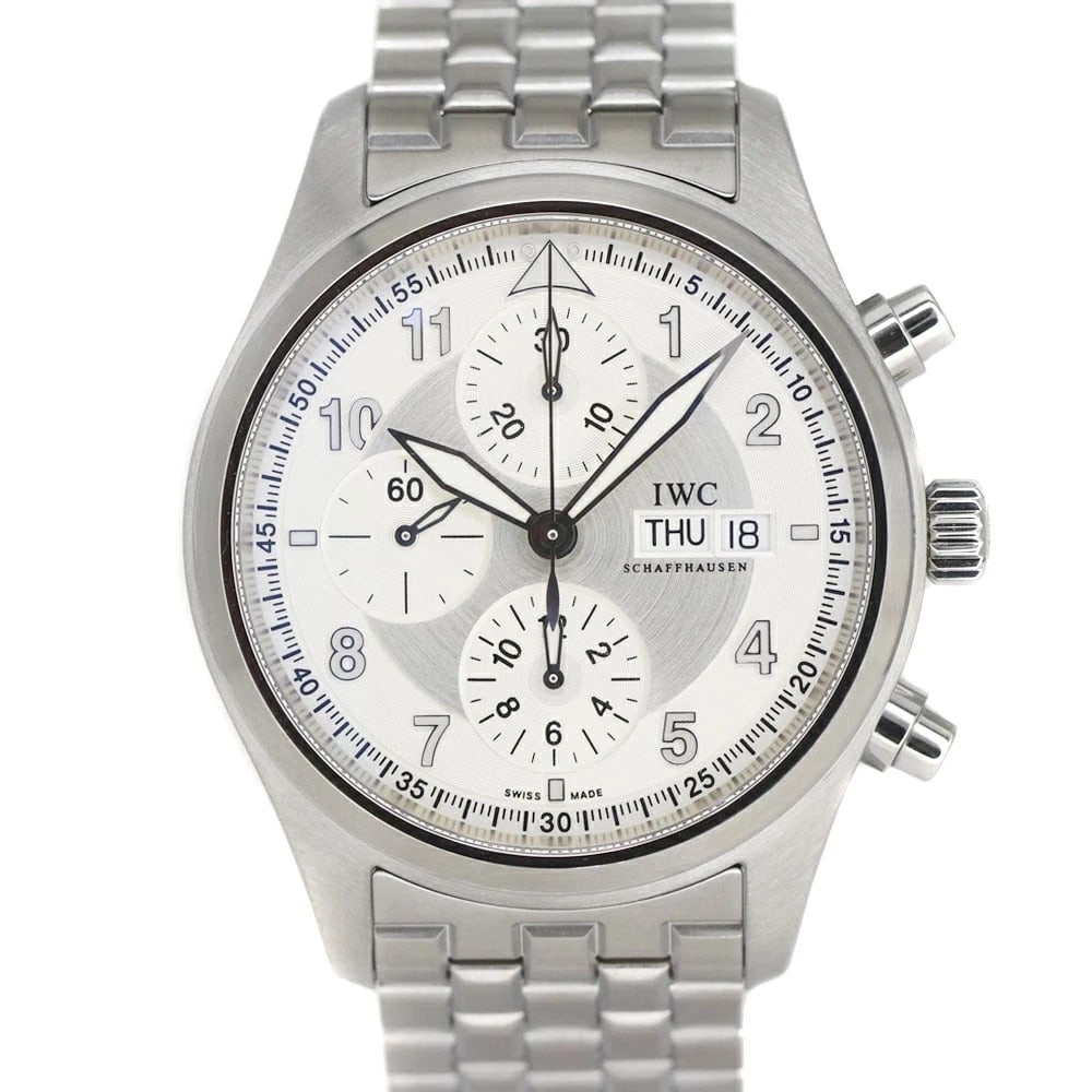 IWC SPITFIRE CHRONO WATCH: Iwc Spitfire Chrono Watch Brand: IWC Type/Style: Wristwatch Material: Case Material N/A Band Material N/A Color: Dial Color Size: Case Size 42.0mm Accessories: None Accessories Notice: When