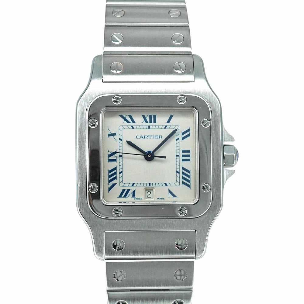 CARTIER SANTOS WHITE WATCH: Cartier Santos White Watch Brand: CARTIER Type/Style: Wristwatch Material: Case Material N/A Band Material N/A Color: Dial Color White Size: Wrist Size 18cm Case Size 29mm Accessories: None