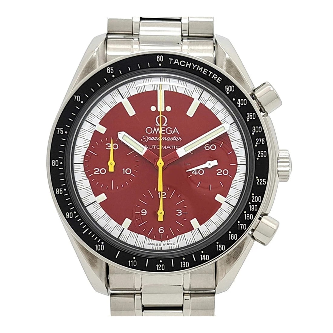 OMEGA RED WATCH: Omega Red Watch Brand: OMEGA Type/Style: Wristwatch Material: Case Material N/A Band Material Stainless Steel Color: Dial Color Red Size: Wrist Size 19.5cm Case Size 39mm Accessories: None