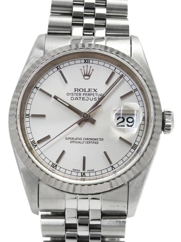 ROLEX DATEJUST SILVER WATCH: Rolex Datejust Silver Watch Brand: ROLEX Type/Style: Wristwatch Material: Case Material N/A Band Material N/A Color: Dial Color Size: Wrist Size 19cm Case Size 36mm Accessories: None Accessories