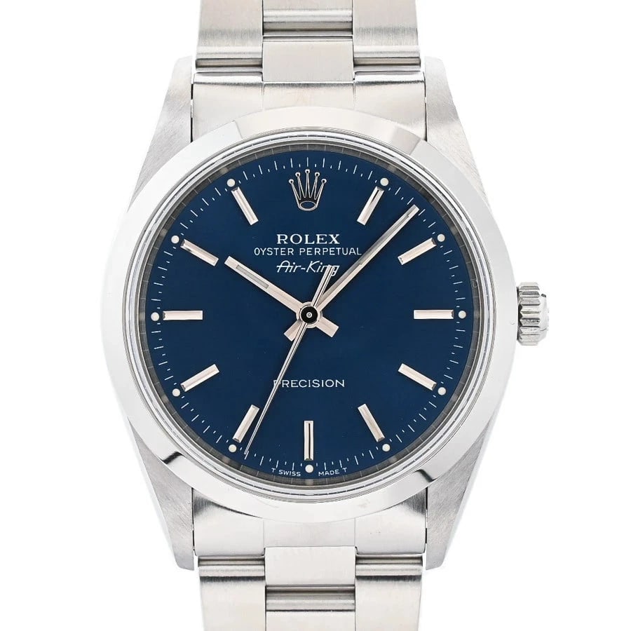 ROLEX AIR KING BLUE WATCH: Rolex Air King Blue Watch Brand: ROLEX Type/Style: Wristwatch Material: Case Material N/A Band Material Stainless Steel Color: Dial Color Blue Size: Wrist Size 18cm Case Size 34mm Accessories: None