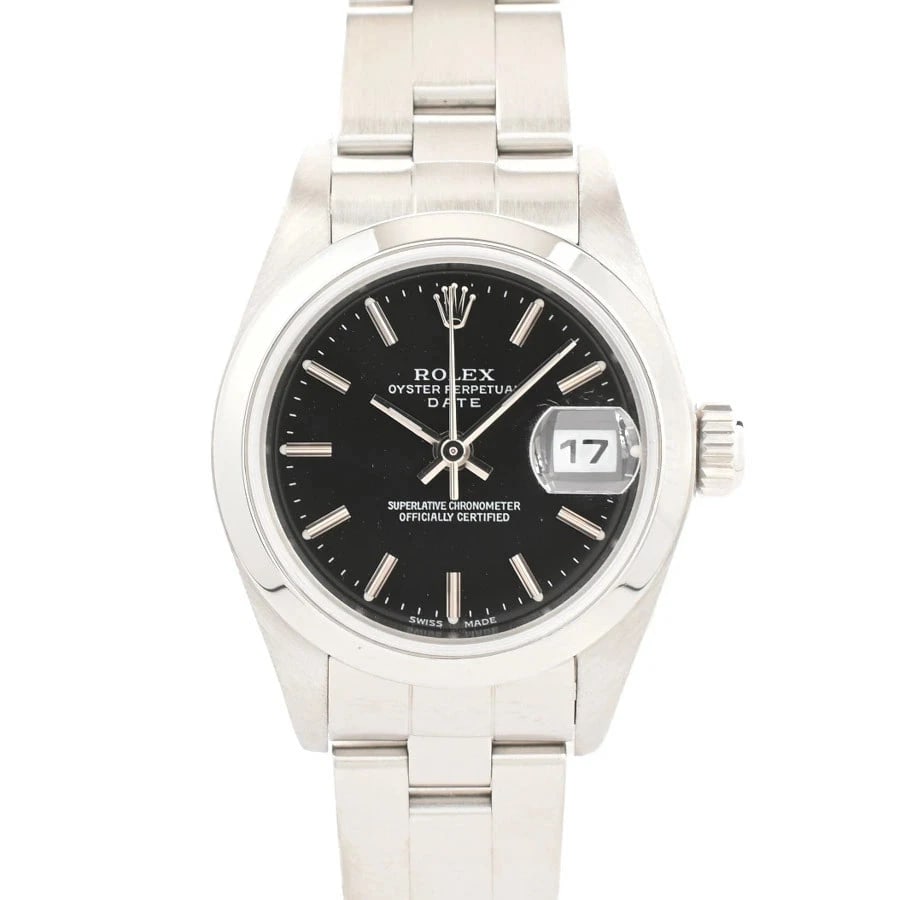 ROLEX DATEJUST BLACK WATCH: Rolex Datejust Black Watch Brand: ROLEX Type/Style: Wristwatch Material: Case Material N/A Band Material Stainless Steel Color: Dial Color Black Size: Wrist Size 16.5cm Case Size 26mm Accessories: