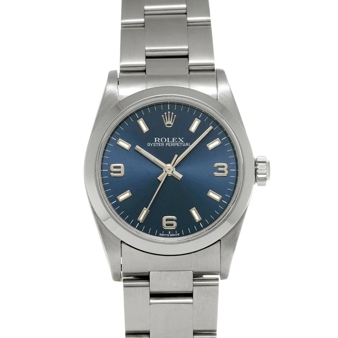 ROLEX OYSTER PERPETUAL BLUE WATCH: Rolex Oyster Perpetual Blue Watch Brand: ROLEX Type/Style: Wristwatch Material: Band Material Stainless Case Material Sapphire Crystal Color: Dial Color Blue Size: Wrist Size 18.5cm Case Size 31 x 31 