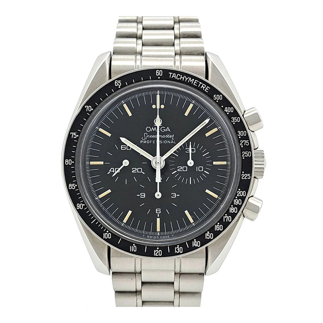 OMEGA BLACK WATCH: Omega Black Watch Brand: OMEGA Type/Style: Wristwatch Material: Case Material N/A Band Material Stainless Steel Color: Dial Color Black Size: Wrist Size 18cm Case Size 40mm Accessories: None <
