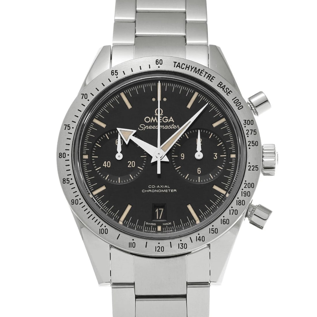 OMEGA SPEEDMASTER CO-AXIAL WATCH: Omega Speedmaster Co-Axial Watch Brand: OMEGA Type/Style: Wristwatch Material: Band Material Stainless Case Material Sapphire Crystal Color: Dial Color Black Size: Wrist Size 20cm Case Size 41.5 x 41.